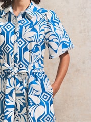Ro&Zo Blue Petite Tile Printed 100% Cotton Shirt Dress - Image 2 of 4