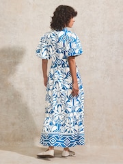 Ro&Zo Blue Petite Tile Printed 100% Cotton Shirt Dress - Image 4 of 4