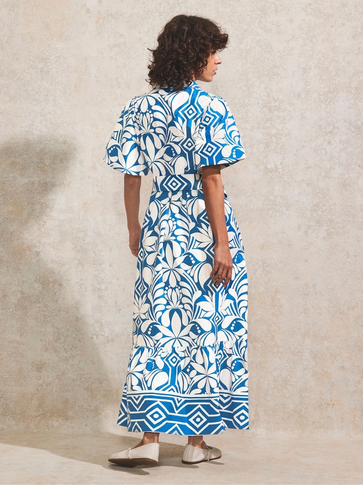 Ro&Zo Blue Petite Tile Printed 100% Cotton Shirt Dress - Image 4 of 4