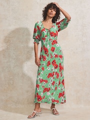 Ro&Zo Red Petite Poppy Print Tie Front Dress - Image 1 of 4