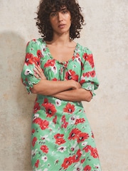 Ro&Zo Red Petite Poppy Print Tie Front Dress - Image 2 of 4