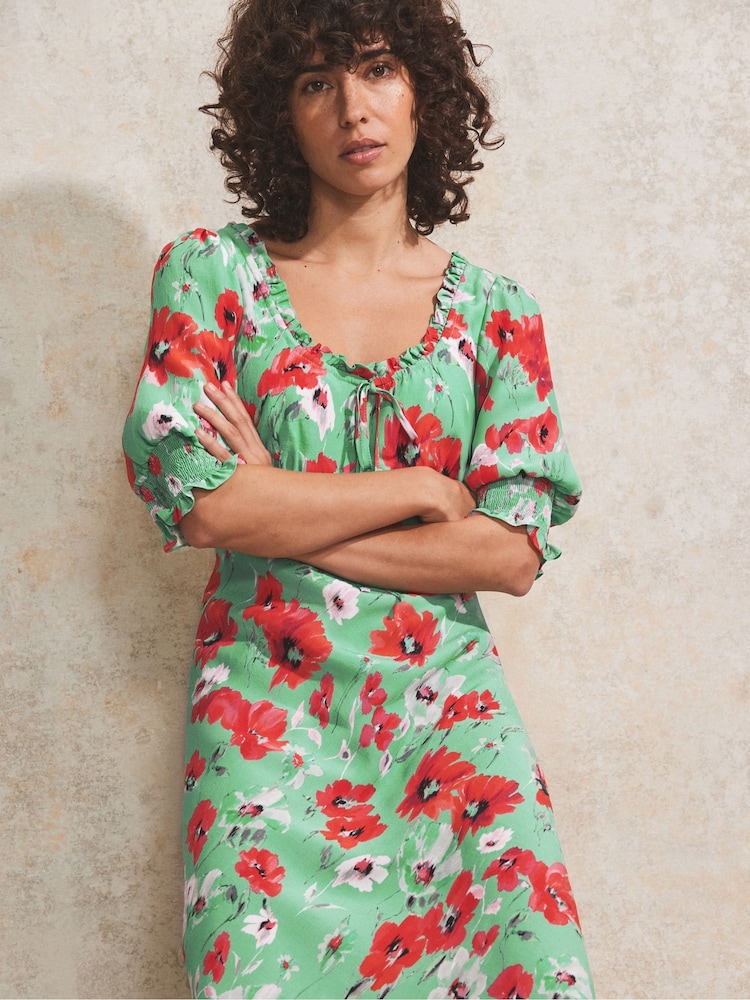 Ro&Zo Red Petite Poppy Print Tie Front Dress - Image 2 of 4