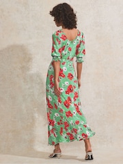 Ro&Zo Red Petite Poppy Print Tie Front Dress - Image 4 of 4