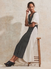 Ro&Zo Black Petite Contrast Spot Midi Dress - Image 1 of 4