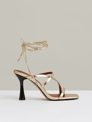 Reiss Gold Rebecca Leather Metallic Strappy Heeled Sandals - Image 1 of 5