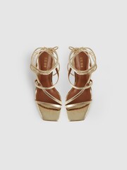 Reiss Gold Rebecca Leather Metallic Strappy Heeled Sandals - Image 3 of 5