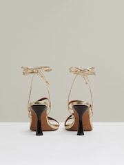 Reiss Gold Rebecca Leather Metallic Strappy Heeled Sandals - Image 4 of 5