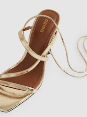 Reiss Gold Rebecca Leather Metallic Strappy Heeled Sandals - Image 5 of 5