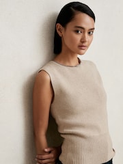 Reiss Neutral Nina Wool-Blend Necklace-Trim Knitted Vest - Image 1 of 6