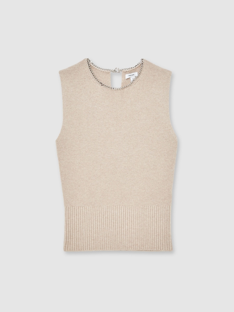 Reiss Neutral Nina Wool-Blend Necklace-Trim Knitted Vest - Image 2 of 6