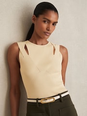 Reiss Cream Rhylee Cut-Out Rib-Knit Vest - Image 1 of 6