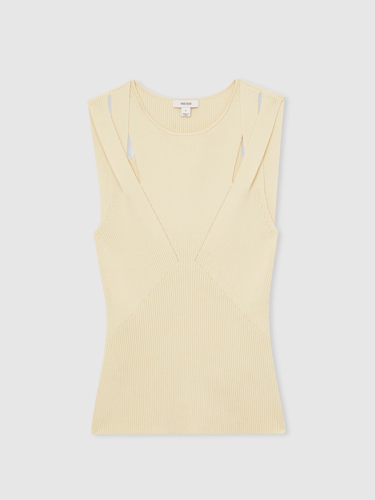 Reiss Cream Rhylee Cut-Out Rib-Knit Vest - Image 2 of 6