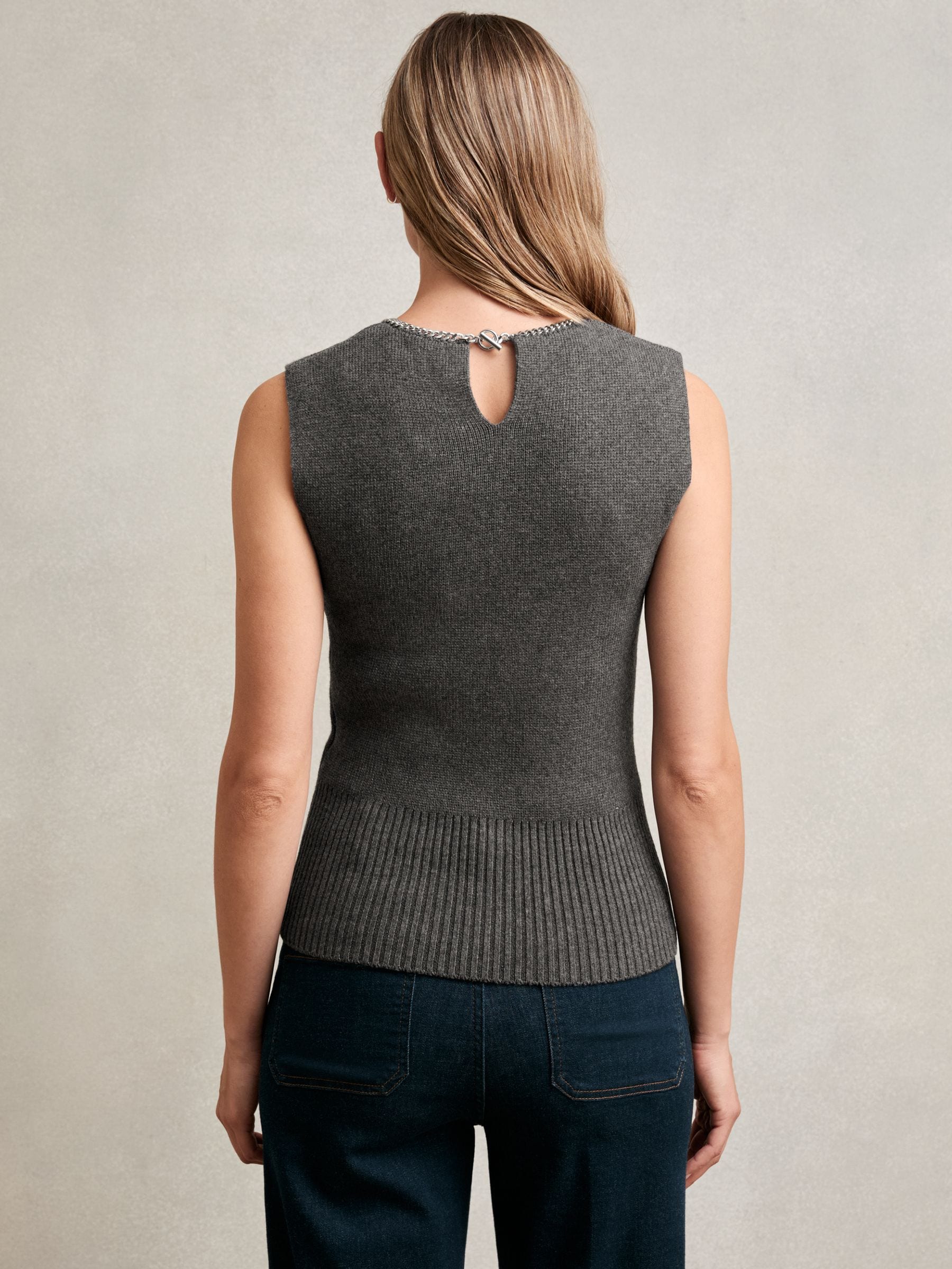 Buy Reiss Charcoal Grey Nina Wool-Blend Necklace-Trim Knitted Vest