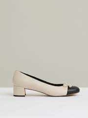 Reiss White/Black Anna Leather Block Heel Ballerina Shoes - Image 1 of 6
