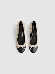 Reiss White/Black Anna Leather Block Heel Ballerina Shoes - Image 3 of 6