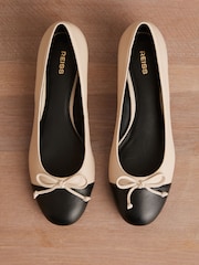 Reiss White/Black Anna Leather Block Heel Ballerina Shoes - Image 5 of 6