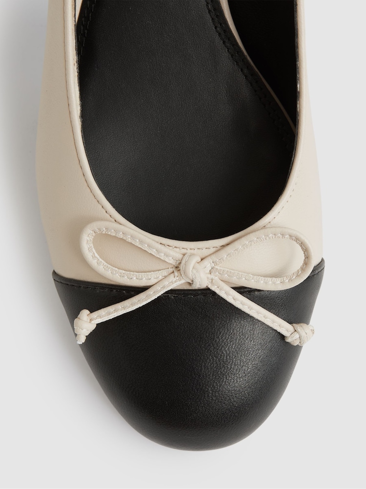 Reiss White/Black Anna Leather Block Heel Ballerina Shoes - Image 6 of 6