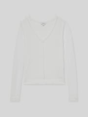 Reiss White Soraya Sheer-Detail V-Neck Top - Image 2 of 5