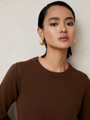 Reiss Toffee Brown Anya Wool-Blend Open-Stitch Jumper with Cashmere - Image 3 of 7