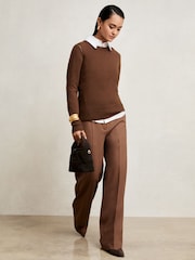 Reiss Toffee Brown Anya Wool-Blend Open-Stitch Jumper with Cashmere - Image 4 of 7