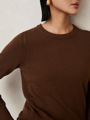 Reiss Toffee Brown Anya Wool-Blend Open-Stitch Jumper with Cashmere - Image 5 of 7