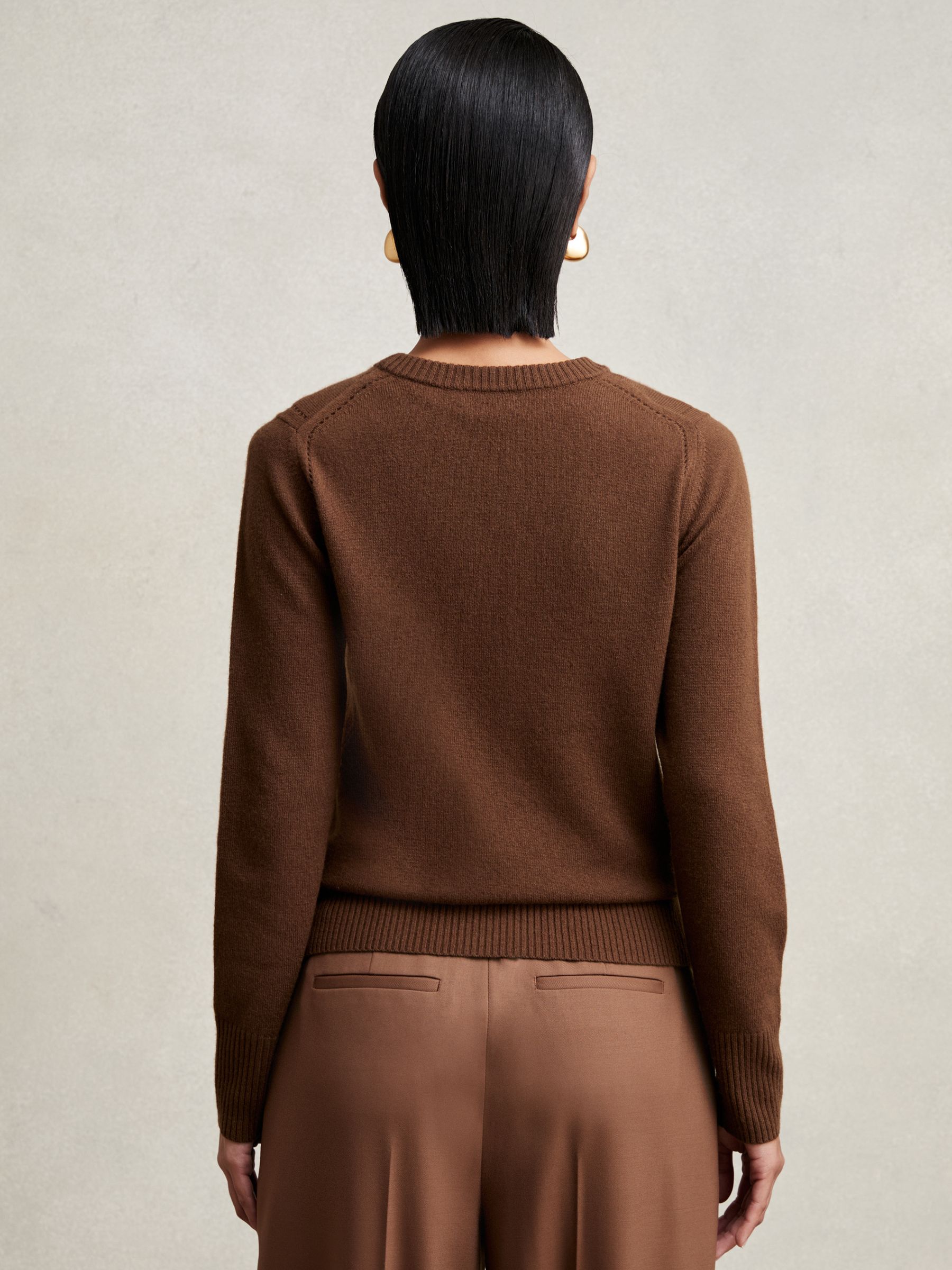Buy Reiss Toffee Brown Anya Wool-Blend Open-Stitch Jumper with