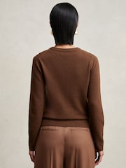 Reiss Toffee Brown Anya Wool-Blend Open-Stitch Jumper with Cashmere - Image 6 of 7