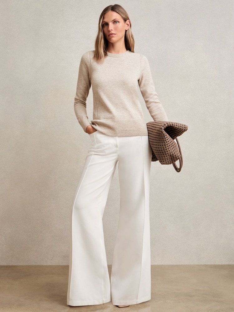 Reiss Oatmeal Neutral Anya Wool-Blend Open-Stitch Jumper with Cashmere - Image 1 of 5