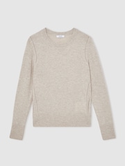 Reiss Oatmeal Neutral Anya Wool-Blend Open-Stitch Jumper with Cashmere - Image 2 of 5