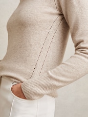 Reiss Oatmeal Neutral Anya Wool-Blend Open-Stitch Jumper with Cashmere - Image 3 of 5