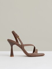 Reiss Neutral Cindy Leather Cross-Strap Heeled Sandals - Image 1 of 5