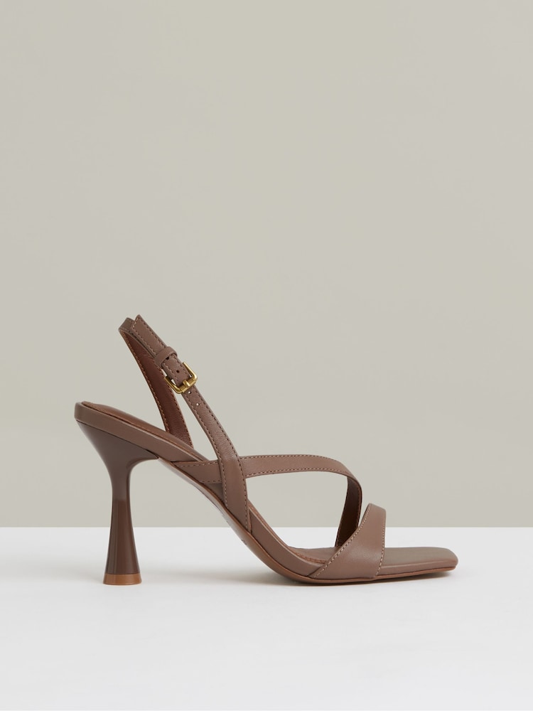 Reiss Neutral Cindy Leather Cross-Strap Heeled Sandals - Image 1 of 5