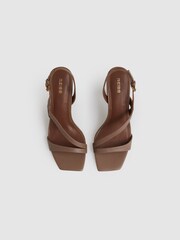 Reiss Neutral Cindy Leather Cross-Strap Heeled Sandals - Image 3 of 5