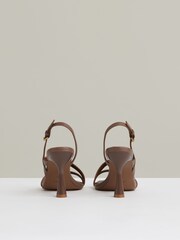 Reiss Neutral Cindy Leather Cross-Strap Heeled Sandals - Image 4 of 5