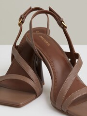 Reiss Neutral Cindy Leather Cross-Strap Heeled Sandals - Image 5 of 5