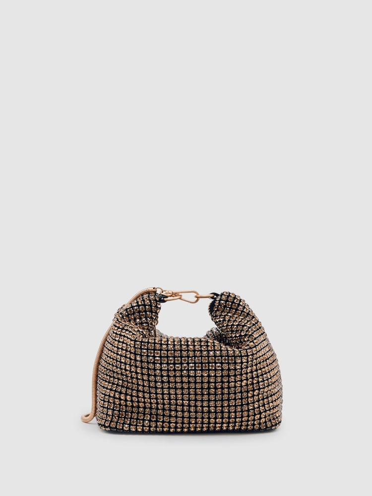 Reiss Gold Leah Crystal Bracelet Pouch Bag - Image 1 of 6
