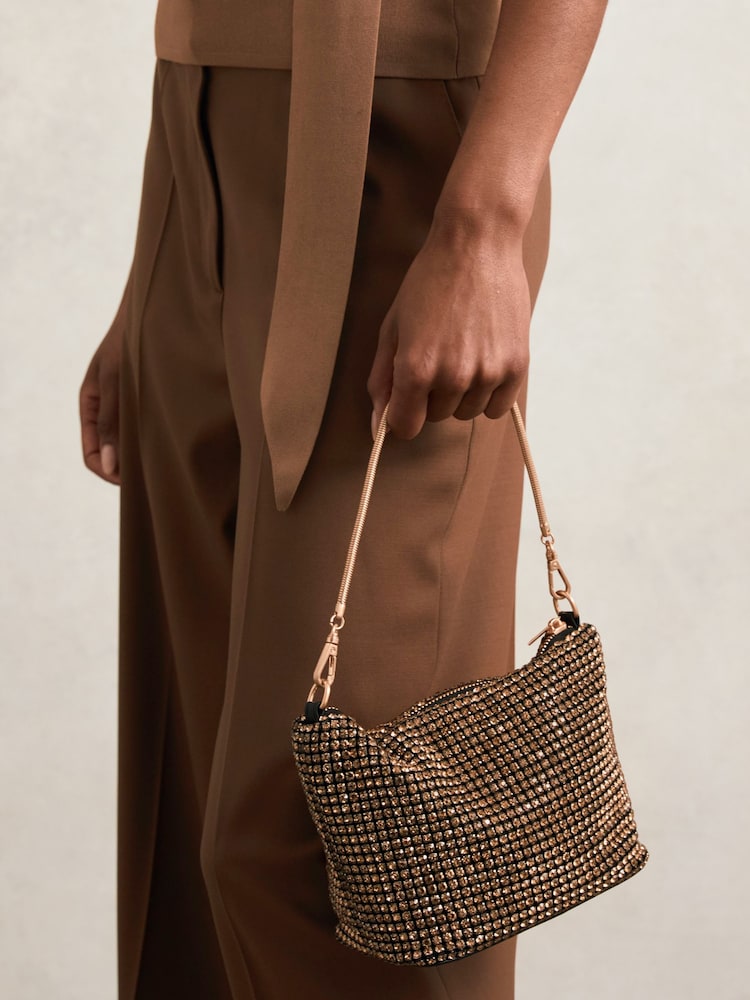 Reiss Gold Leah Crystal Bracelet Pouch Bag - Image 6 of 6