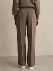 Reiss Khaki Green Jemma Modal Blend Interlock Wide Leg Joggers - Image 4 of 6