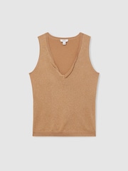 Reiss Gold Sia Metallic-Knit Twist-Neckline Vest - Image 2 of 6