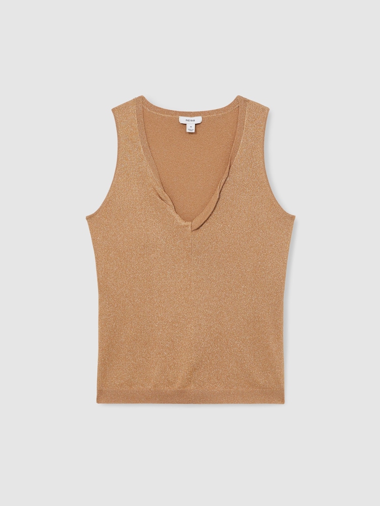 Reiss Gold Sia Metallic-Knit Twist-Neckline Vest - Image 2 of 6