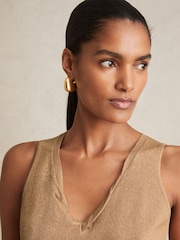 Reiss Gold Sia Metallic-Knit Twist-Neckline Vest - Image 4 of 6