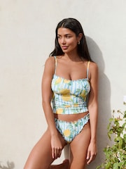 White/Blue Stripe Lemon Print Bandeau Tankini Top - Image 2 of 8