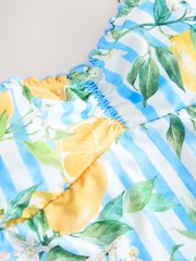 White/Blue Stripe Lemon Print Bandeau Tankini Top - Image 7 of 8