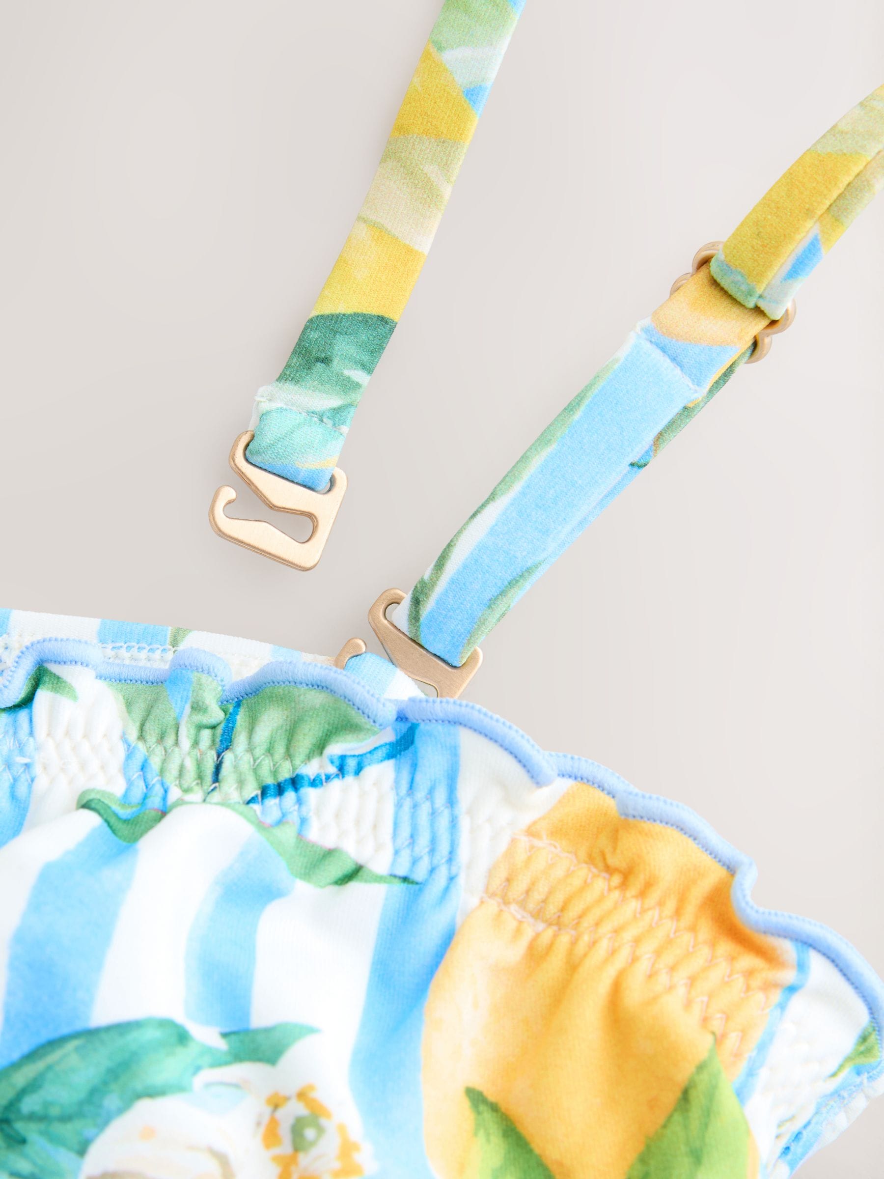 Buy White/Blue Stripe Lemon Print Tankini Lettuce Edge Non Padded