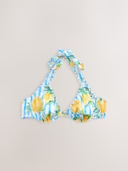 White/Blue Stripe Lemon Print Lettuce Edge Non Padded Wired Bikini Top - Image 5 of 7