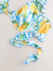 White/Blue Stripe Lemon Print Lettuce Edge Non Padded Wired Bikini Top - Image 6 of 7