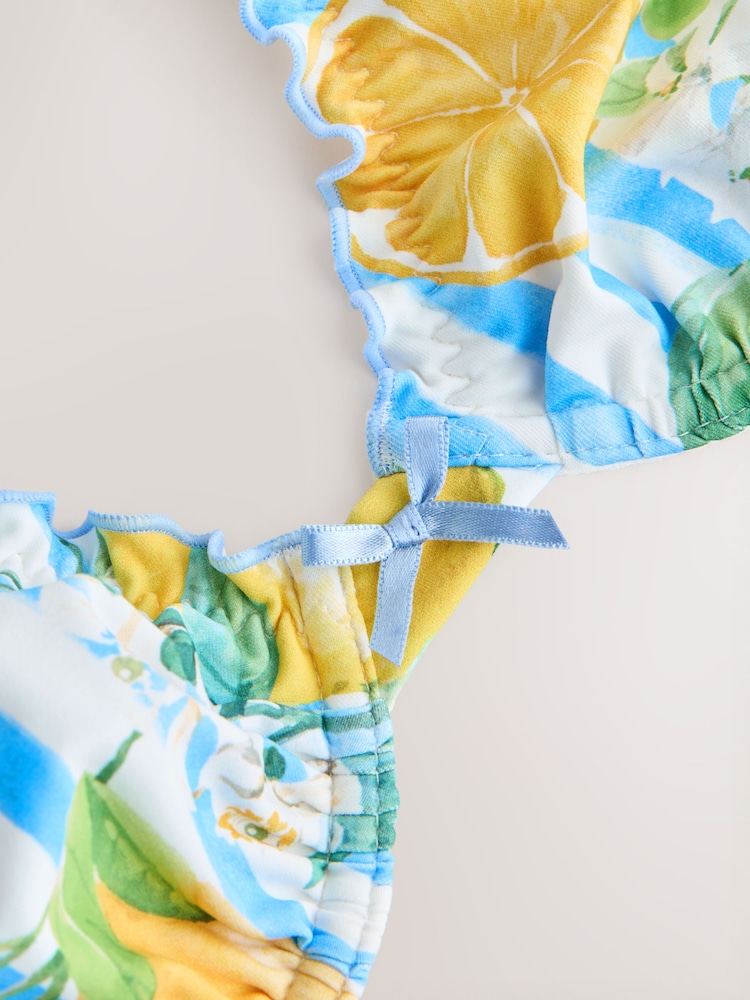 White/Blue Stripe Lemon Print Lettuce Edge Non Padded Wired Bikini Top - Image 7 of 7