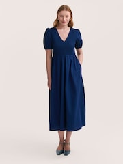Finery Blue Jamilla Cotton Shirred Midi Dress - Image 2 of 4