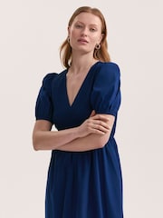 Finery Blue Jamilla Cotton Shirred Midi Dress - Image 3 of 4