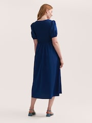 Finery Blue Jamilla Cotton Shirred Midi Dress - Image 4 of 4